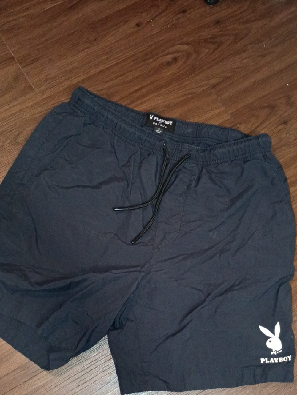 Men's PLAYBOY Black Swim Shorts with White Bunny Logo